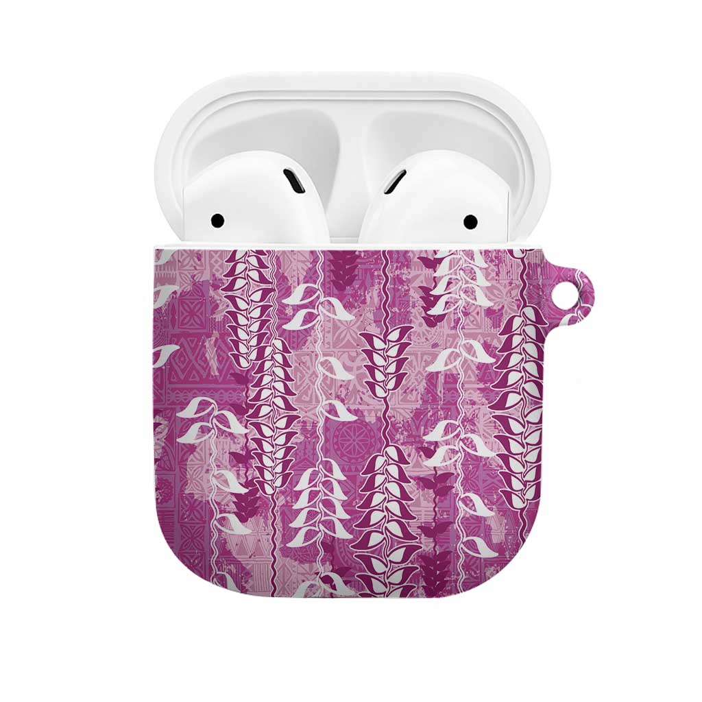 Magenta Hawaii Tapa Pattern AirPods Case With Heliconia Vintage Style