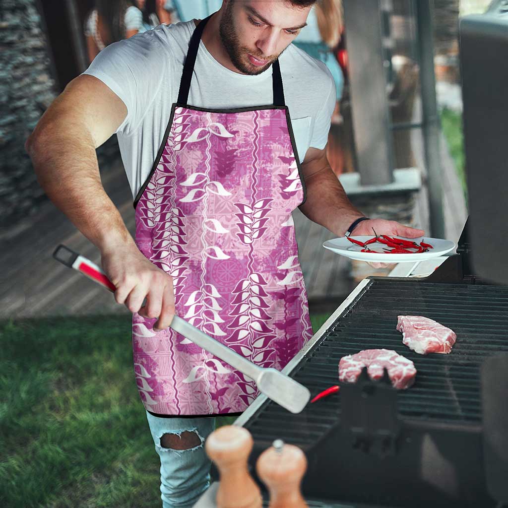 Magenta Hawaii Tapa Pattern Apron With Heliconia Vintage Style