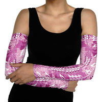 Magenta Hawaii Tapa Pattern Arm Sleeves With Heliconia Vintage Style
