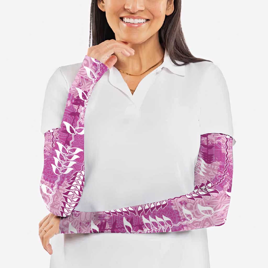 Magenta Hawaii Tapa Pattern Arm Sleeves With Heliconia Vintage Style