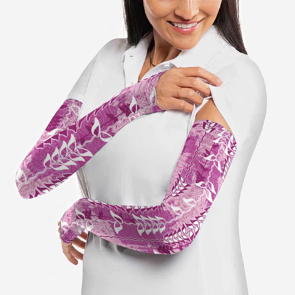 Magenta Hawaii Tapa Pattern Arm Sleeves With Heliconia Vintage Style