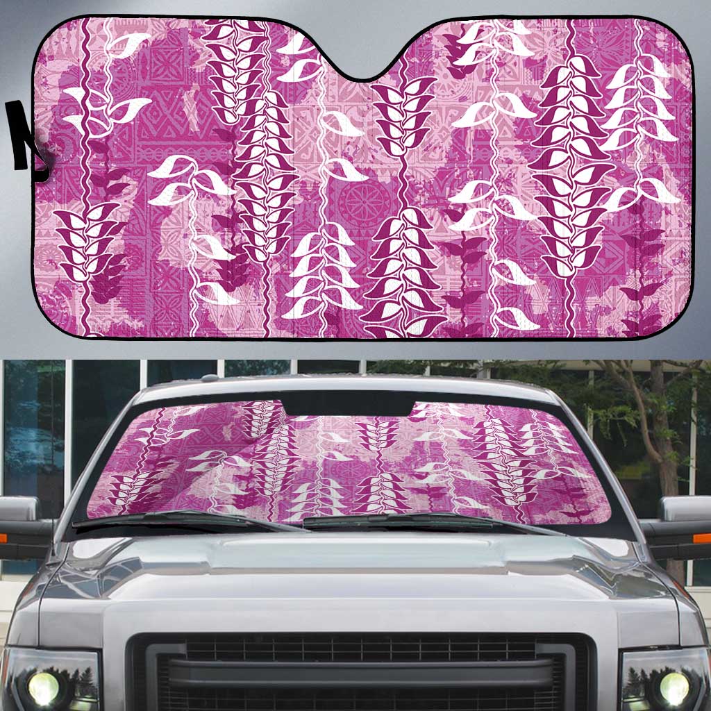 Magenta Hawaii Tapa Pattern Auto Sun Shade With Heliconia Vintage Style LT05 Magenta - Polynesian Pride