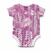 Magenta Hawaii Tapa Pattern Baby Onesie With Heliconia Vintage Style LT05 - Polynesian Pride