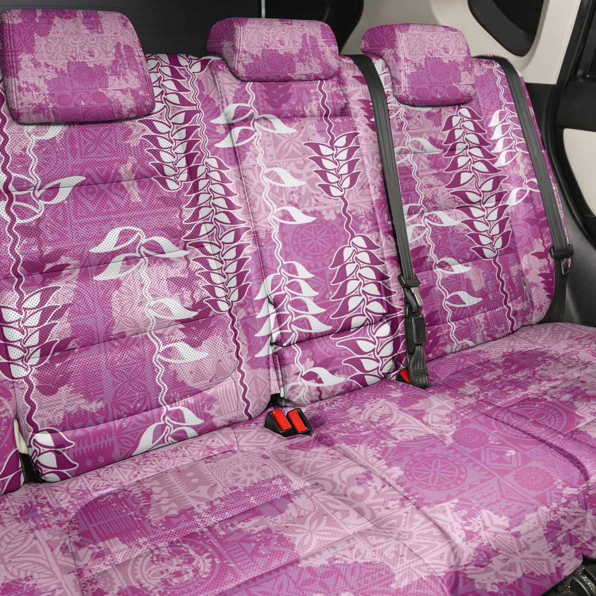 Magenta Hawaii Tapa Pattern Back Car Seat Cover With Heliconia Vintage Style