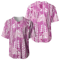 Magenta Hawaii Tapa Pattern Baseball Jersey With Heliconia Vintage Style