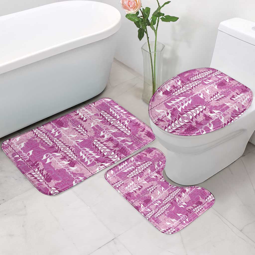 Magenta Hawaii Tapa Pattern Bathroom Set With Heliconia Vintage Style