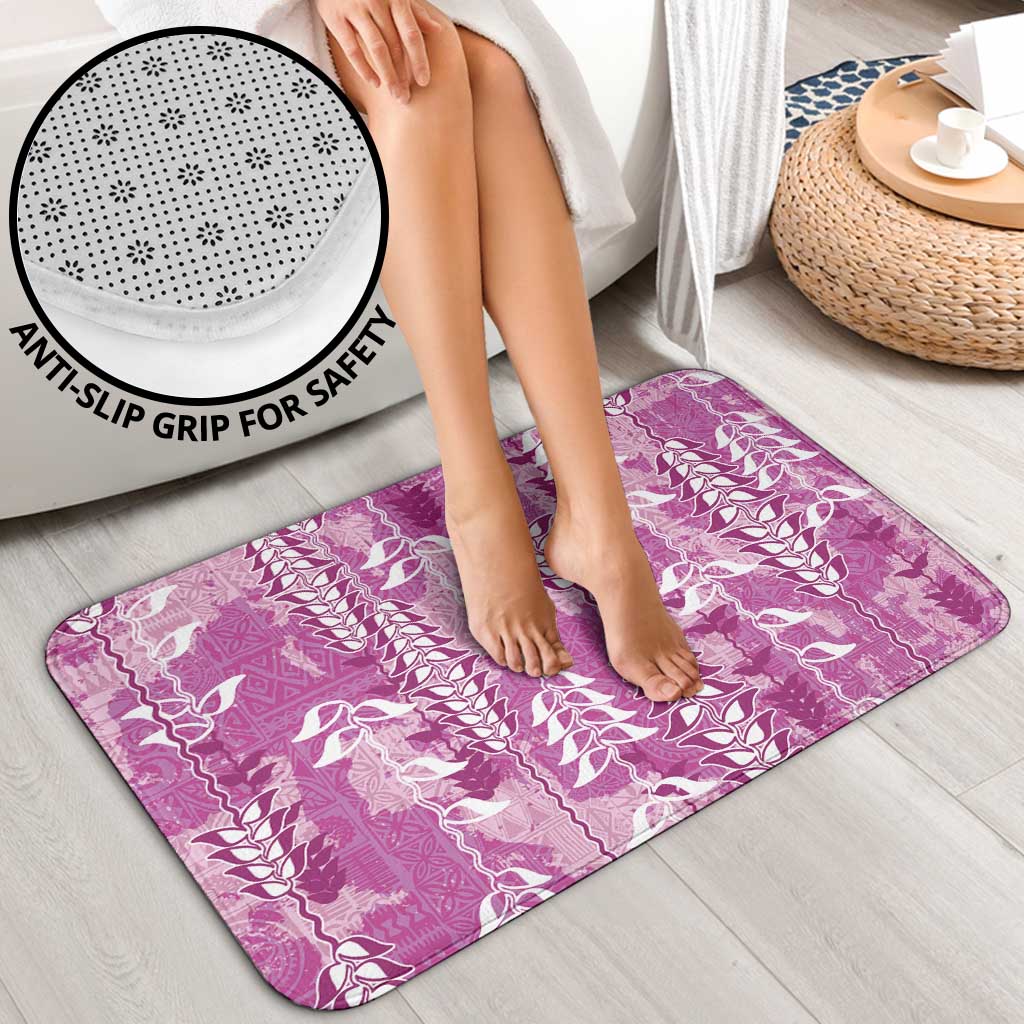 Magenta Hawaii Tapa Pattern Bathroom Set With Heliconia Vintage Style
