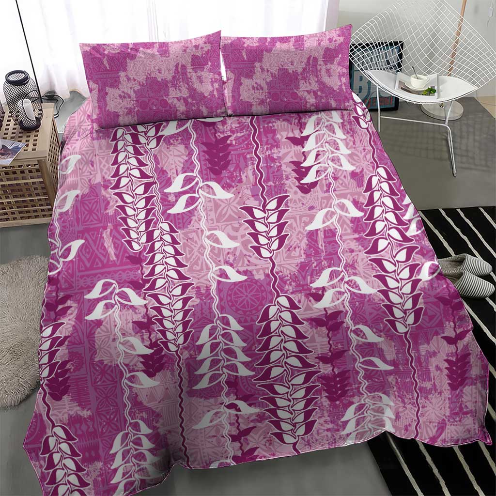 Magenta Hawaii Tapa Pattern Bedding Set With Heliconia Vintage Style