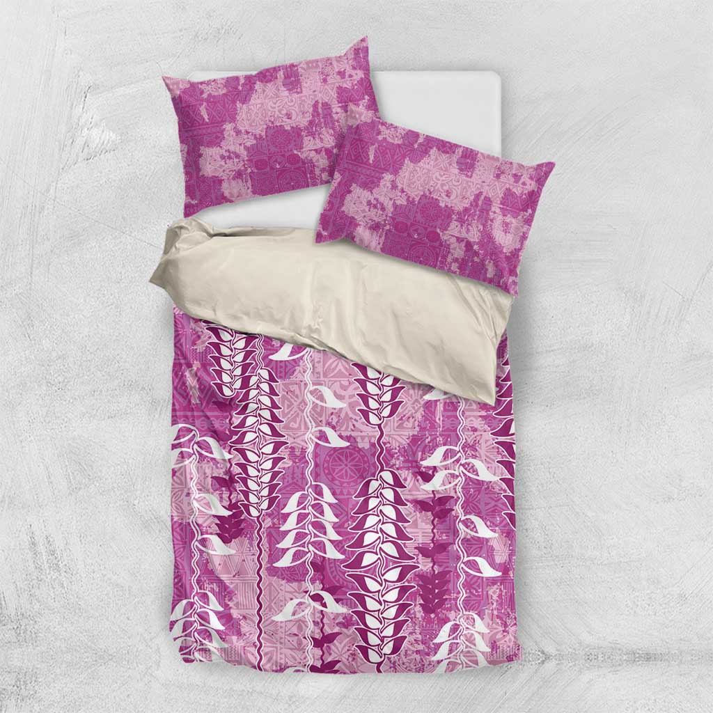 Magenta Hawaii Tapa Pattern Bedding Set With Heliconia Vintage Style