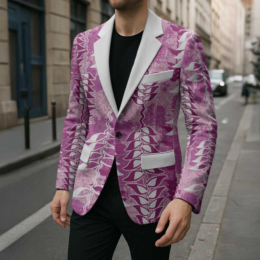 Magenta Hawaii Tapa Pattern Blazer With Heliconia Vintage Style