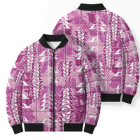 Magenta Hawaii Tapa Pattern Bomber Puffer Jacket With Heliconia Vintage Style
