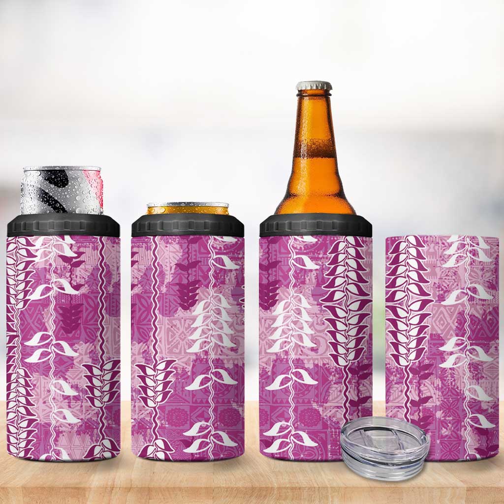 Magenta Hawaii Tapa Pattern 4 in 1 Can Cooler Tumbler With Heliconia Vintage Style