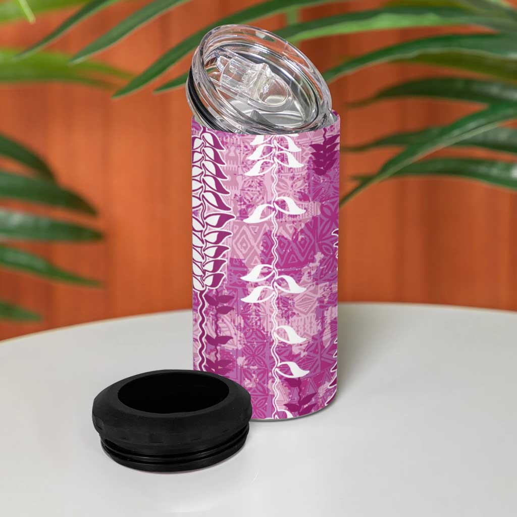 Magenta Hawaii Tapa Pattern 4 in 1 Can Cooler Tumbler With Heliconia Vintage Style
