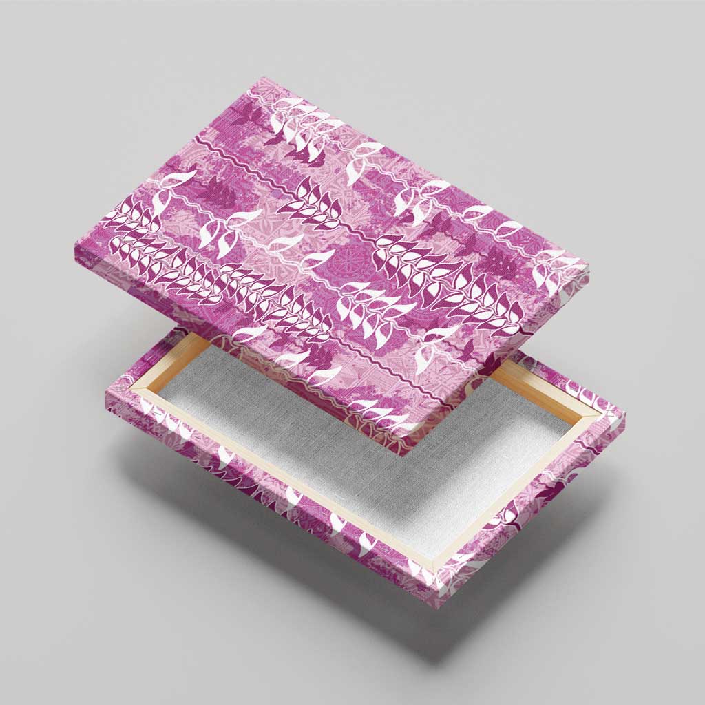 Magenta Hawaii Tapa Pattern Canvas Wall Art With Heliconia Vintage Style