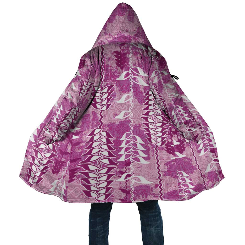 Magenta Hawaii Tapa Pattern Cloak With Heliconia Vintage Style