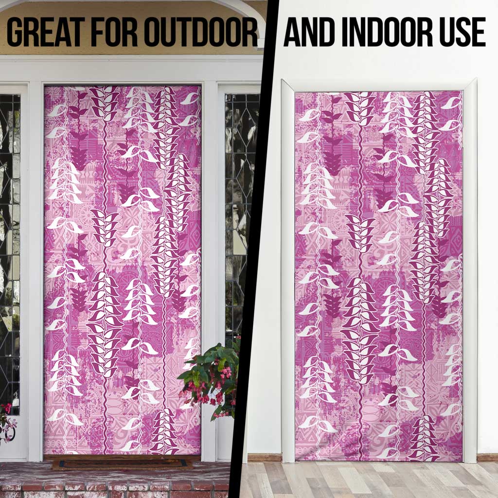 Magenta Hawaii Tapa Pattern Door Cover With Heliconia Vintage Style
