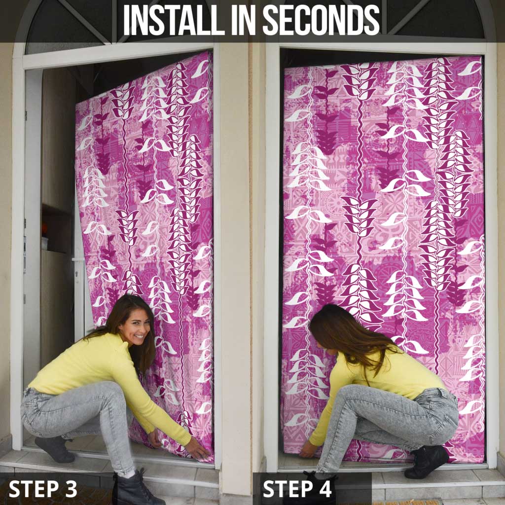 Magenta Hawaii Tapa Pattern Door Cover With Heliconia Vintage Style