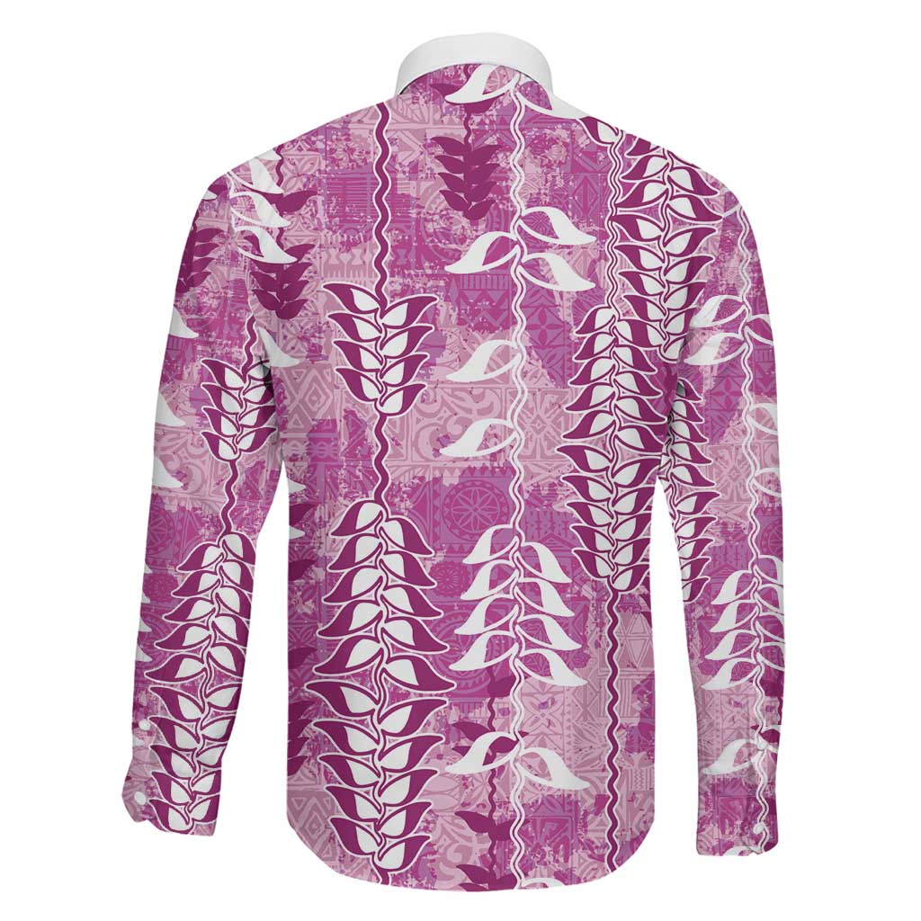 Magenta Hawaii Tapa Pattern Family Matching Mermaid Dress and Hawaiian Shirt With Heliconia Vintage Style LT05 - Polynesian Pride