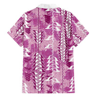 Magenta Hawaii Tapa Pattern Family Matching Off Shoulder Maxi Dress and Hawaiian Shirt With Heliconia Vintage Style