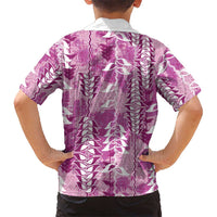 Magenta Hawaii Tapa Pattern Family Matching Off Shoulder Short Dress and Hawaiian Shirt With Heliconia Vintage Style LT05 - Polynesian Pride