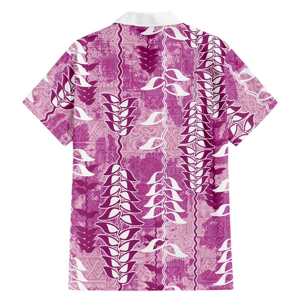 Magenta Hawaii Tapa Pattern Family Matching Off Shoulder Short Dress and Hawaiian Shirt With Heliconia Vintage Style LT05 - Polynesian Pride