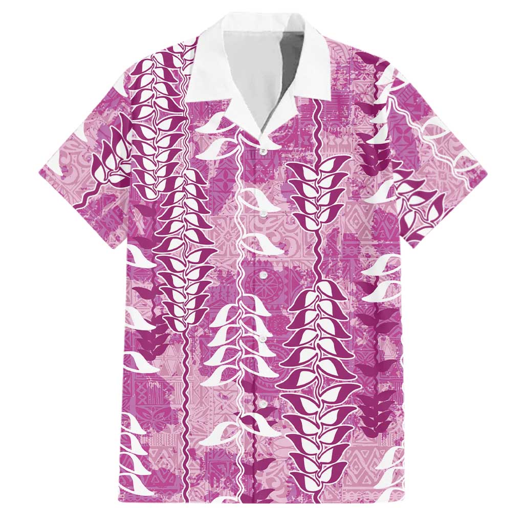 Magenta Hawaii Tapa Pattern Family Matching Puletasi and Hawaiian Shirt With Heliconia Vintage Style