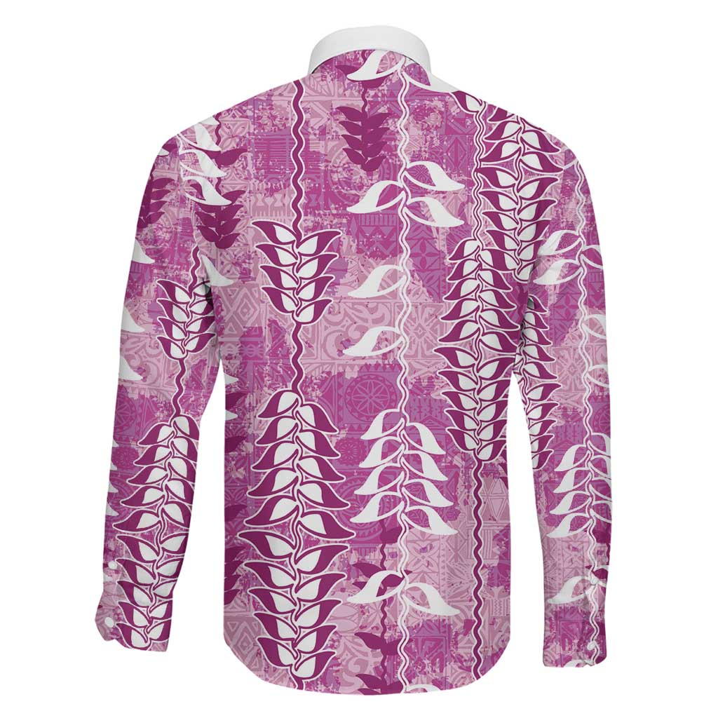 Magenta Hawaii Tapa Pattern Family Matching Puletasi and Hawaiian Shirt With Heliconia Vintage Style