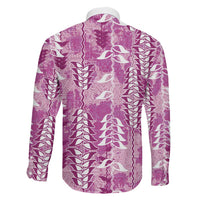 Magenta Hawaii Tapa Pattern Family Matching Summer Maxi Dress and Hawaiian Shirt With Heliconia Vintage Style