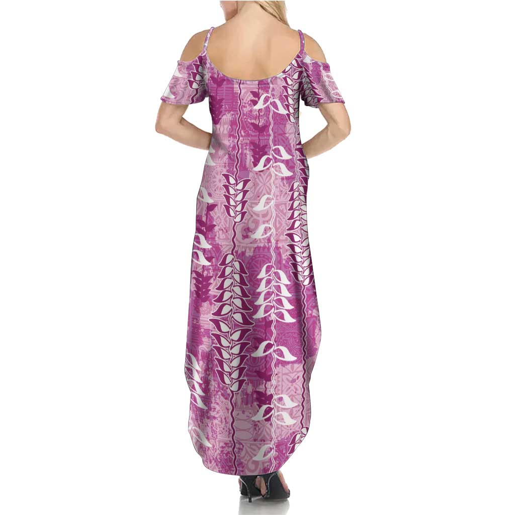 Magenta Hawaii Tapa Pattern Family Matching Summer Maxi Dress and Hawaiian Shirt With Heliconia Vintage Style
