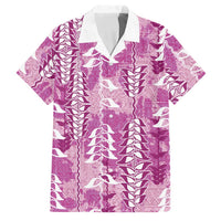 Magenta Hawaii Tapa Pattern Family Matching Tank Maxi Dress and Hawaiian Shirt With Heliconia Vintage Style LT05 Dad's Shirt - Short Sleeve Magenta - Polynesian Pride