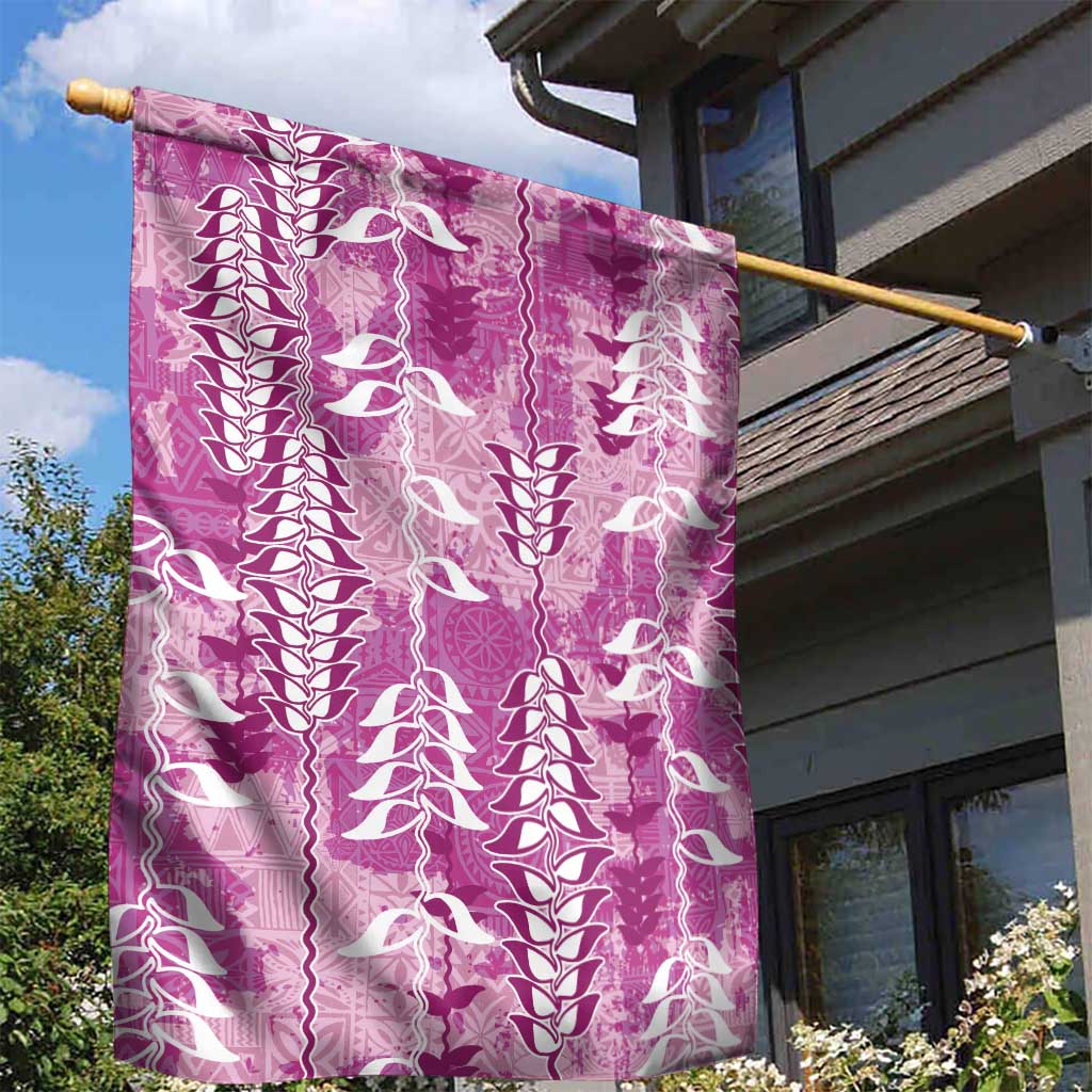 Magenta Hawaii Tapa Pattern Garden Flag With Heliconia Vintage Style
