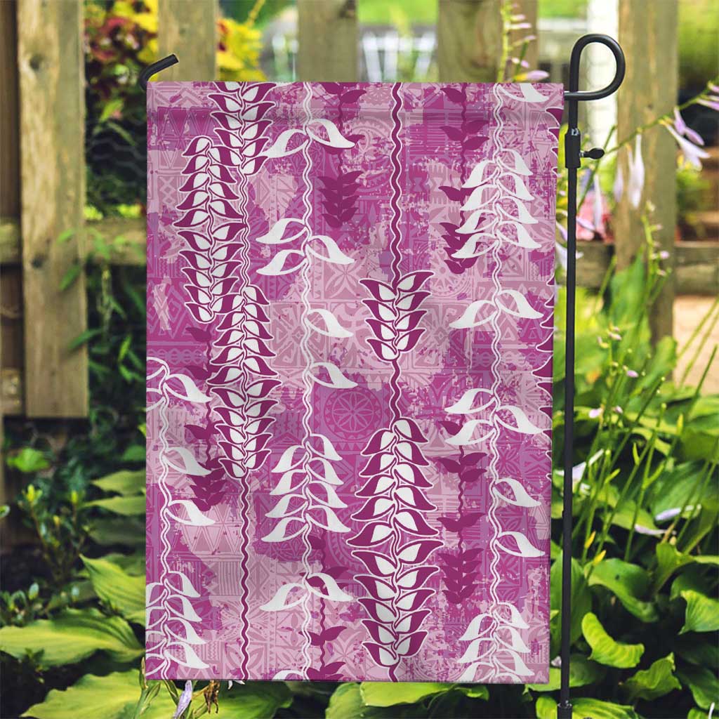 Magenta Hawaii Tapa Pattern Garden Flag With Heliconia Vintage Style