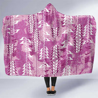 Magenta Hawaii Tapa Pattern Hooded Blanket With Heliconia Vintage Style