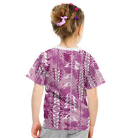 Magenta Hawaii Tapa Pattern Kid T Shirt With Heliconia Vintage Style