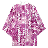Magenta Hawaii Tapa Pattern Kimono With Heliconia Vintage Style