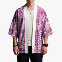 Magenta Hawaii Tapa Pattern Kimono With Heliconia Vintage Style