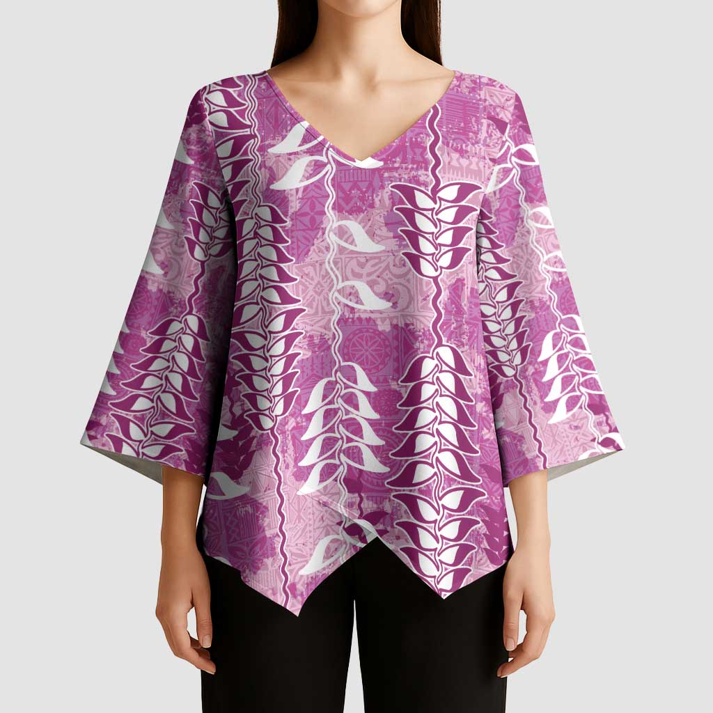 Magenta Hawaii Tapa Pattern Kimono Sleeve Blouse With Heliconia Vintage Style