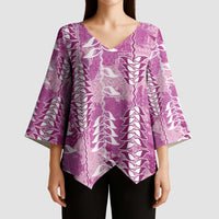 Magenta Hawaii Tapa Pattern Kimono Sleeve Blouse With Heliconia Vintage Style