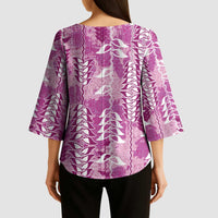 Magenta Hawaii Tapa Pattern Kimono Sleeve Blouse With Heliconia Vintage Style