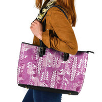Magenta Hawaii Tapa Pattern Leather Tote Bag With Heliconia Vintage Style