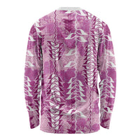 Magenta Hawaii Tapa Pattern Long Sleeve Shirt With Heliconia Vintage Style