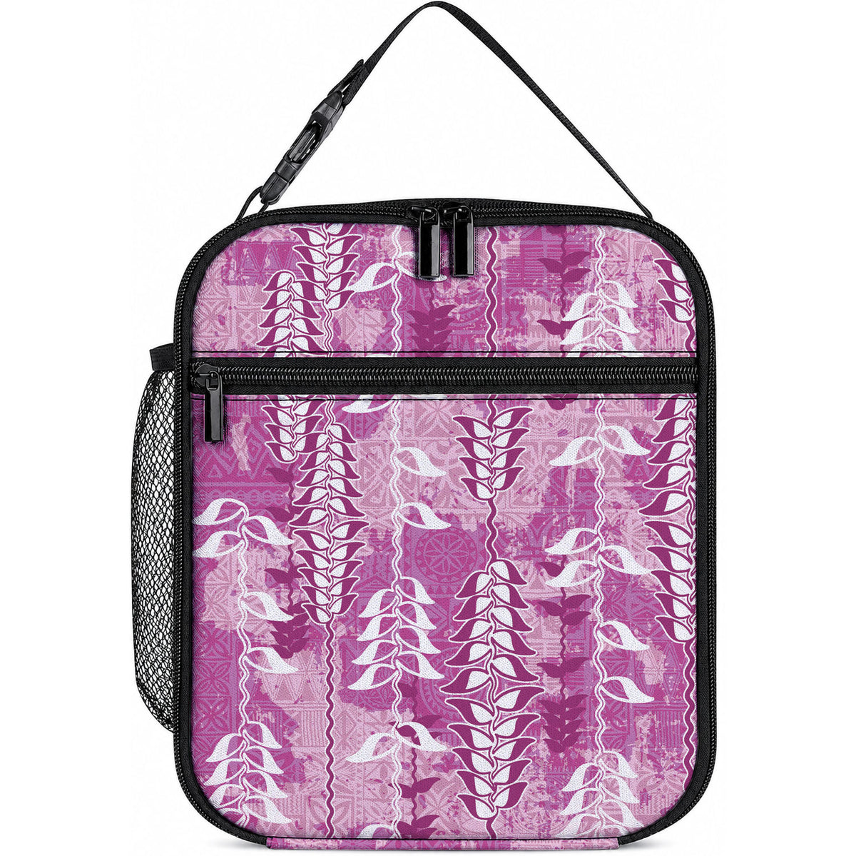 Magenta Hawaii Tapa Pattern Lunch Bag With Heliconia Vintage Style LT05 10.2 × 8.3 × 4.3 inch Magenta - Polynesian Pride