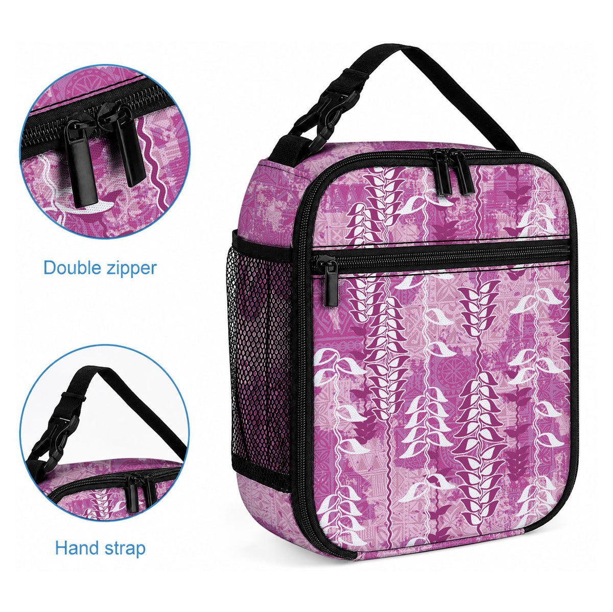 Magenta Hawaii Tapa Pattern Lunch Bag With Heliconia Vintage Style LT05 - Polynesian Pride