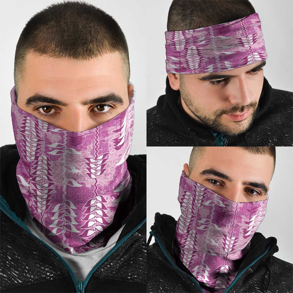 Magenta Hawaii Tapa Pattern Neck Gaiter With Heliconia Vintage Style