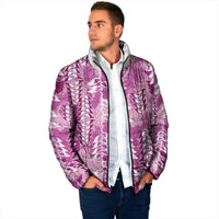 Magenta Hawaii Tapa Pattern Padded Jacket With Heliconia Vintage Style