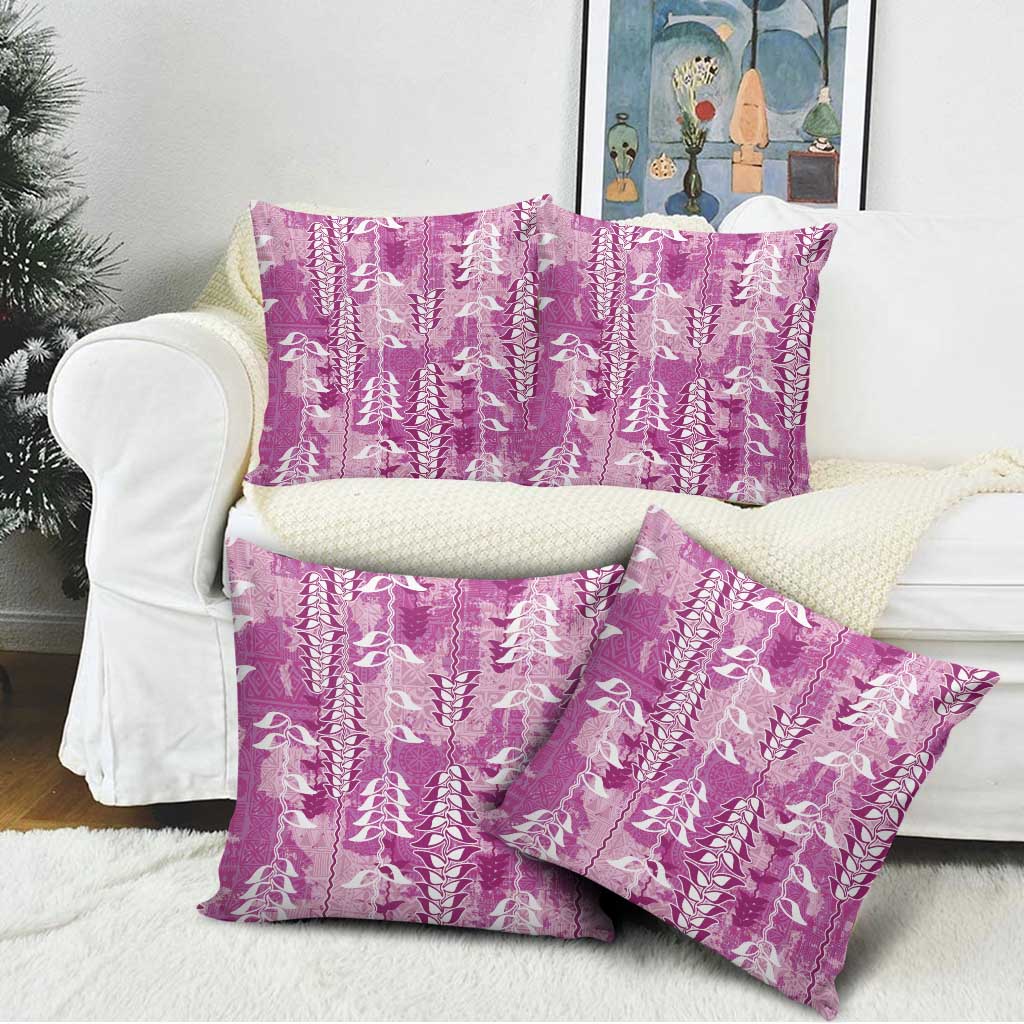 Magenta Hawaii Tapa Pattern Pillow Cover With Heliconia Vintage Style