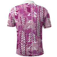 Magenta Hawaii Tapa Pattern Polo Shirt With Heliconia Vintage Style