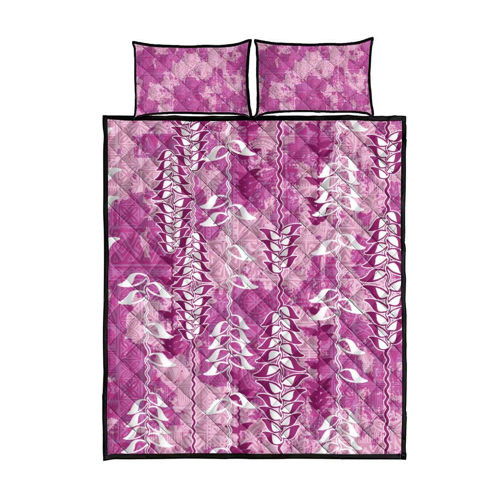 Magenta Hawaii Tapa Pattern Quilt Bed Set With Heliconia Vintage Style