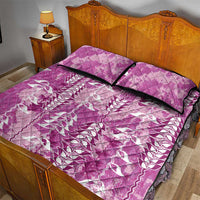 Magenta Hawaii Tapa Pattern Quilt Bed Set With Heliconia Vintage Style