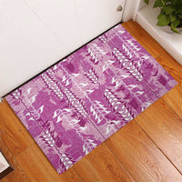 Magenta Hawaii Tapa Pattern Rubber Doormat With Heliconia Vintage Style